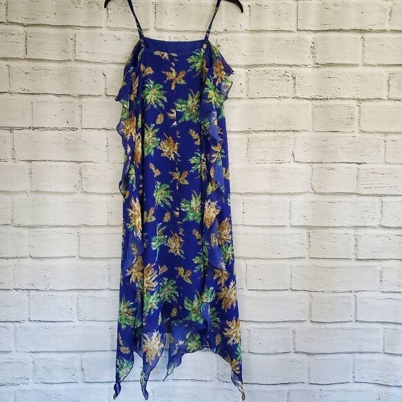 WD.NY Blue hawaiian ruffle dress tropical palm - Picture 9 of 13